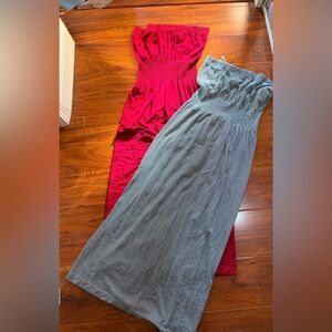 2 Strapless Maxi Dresses with Smocked Bodice size S/M 1 price